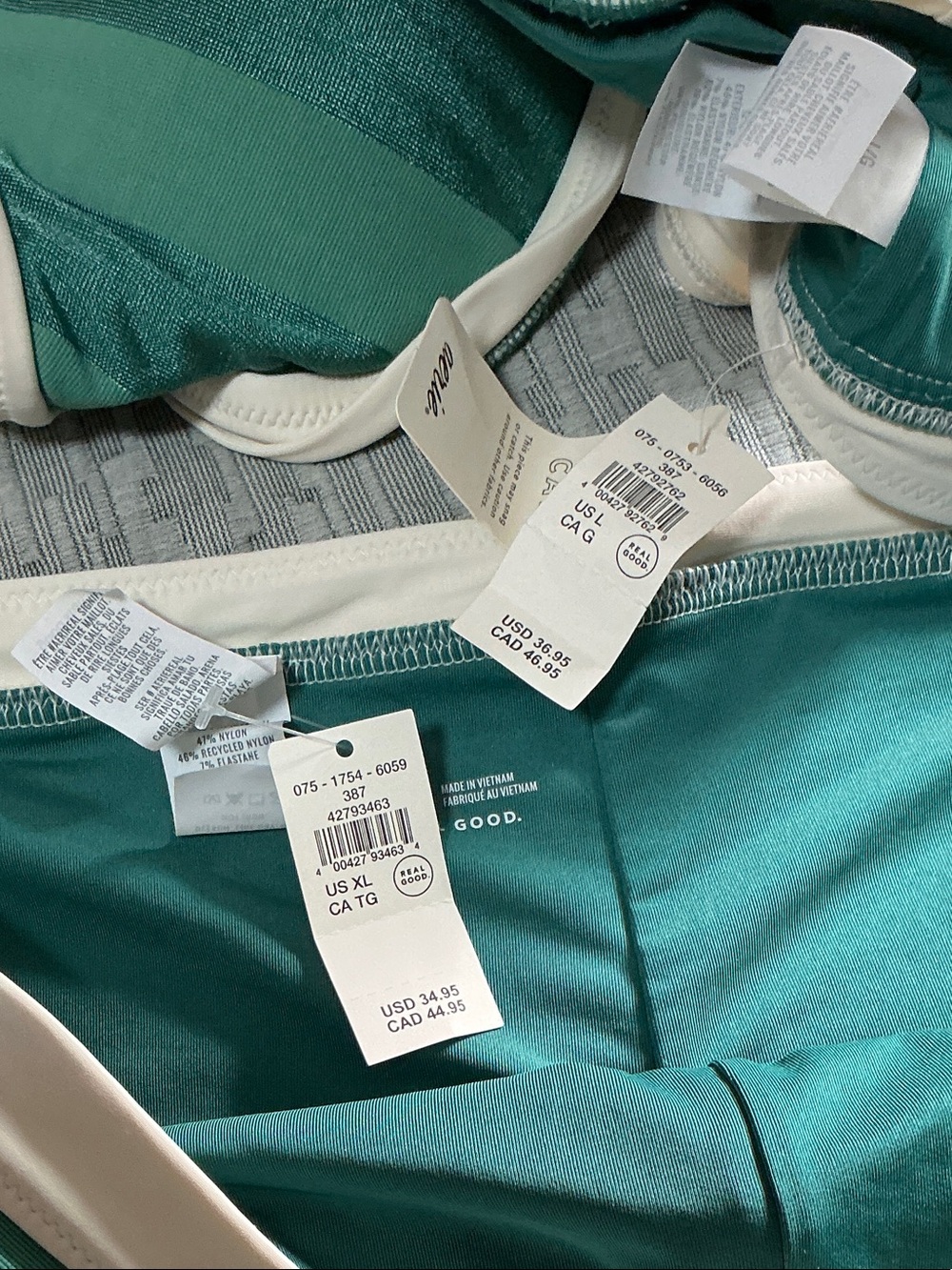 aerie Green Striped Bikini Top & Boyshorts Set with Cream Trim - Picture 2 of 2